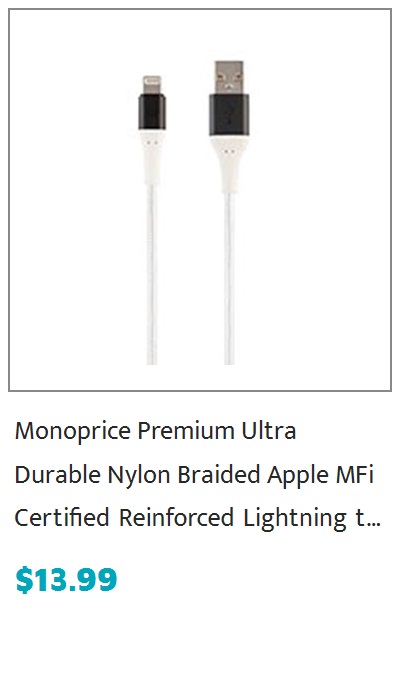 Monoprice AtlasFlex Series Durable Apple MFi Certified Lightning to USB Type-A Charge and Sync Kevlar-Reinforced Nylon-Braid Cable, 6ft, White