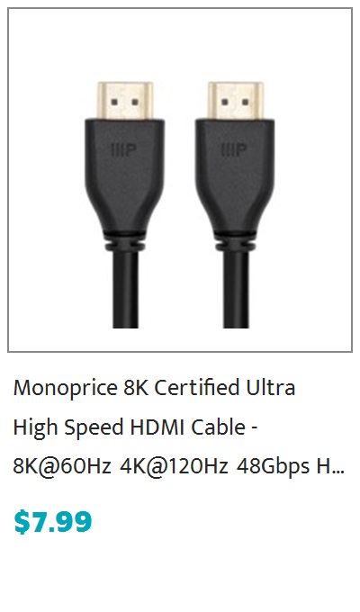 Monoprice 8K Certified Ultra High Speed HDMI Cable - HDMI 2.1, 8K@60Hz, 48Gbps, CL2 In-Wall Rated, 30AWG, 3ft, Black