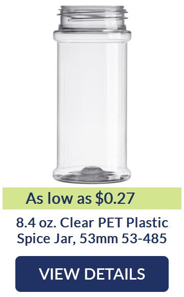 8.4 oz. Clear PET Plastic Spice Jar, 53mm 53-485