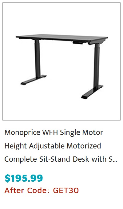 Workstream by Monoprice WFH Single Motor Sit-Stand Desk with Top, Black