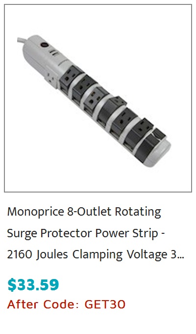 Monoprice 8 Outlet Rotating Surge Strip - 2160 Joules