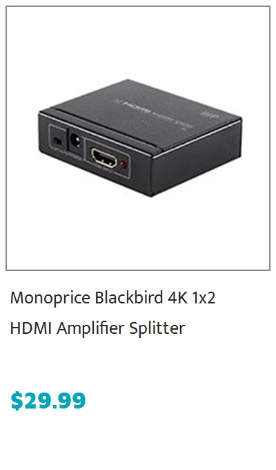 Monoprice Blackbird 4K HDMI 2.0 1x4 Splitter Extender --Complete Solution Kit-- 18Gbps, HDR, 4K@60Hz, YCbCr 4:4:4, HDCP 2.2, Cat6/6a/7 with IR, Loop Out, EDID, POC with 4 Receivers, 60m, 197ft