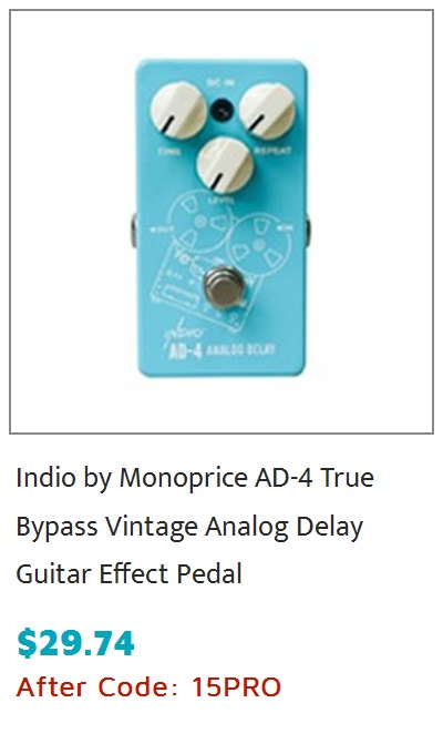 Indio by Monoprice AD-4 True Bypass Vintage Analog Delay Guitar Effect Pedal