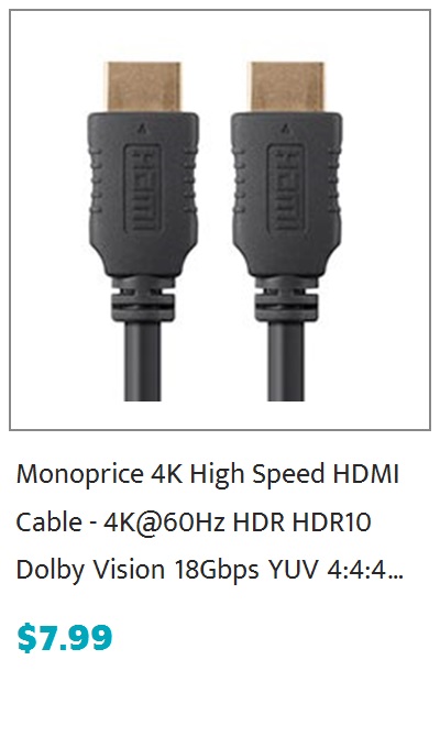 Monoprice 4K High Speed HDMI Cable 4ft - 18Gbps Black