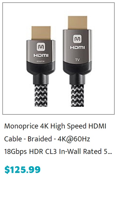 Monoprice 4K Braided High Speed HDMI Cable 50ft - CL3 In Wall Rated 18Gbps Active Gray