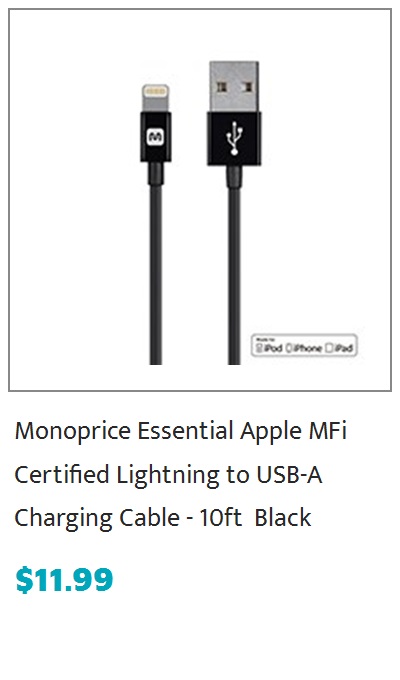 Monoprice Lightning to USB Cable - Apple MFi Certified, Black, 3ft