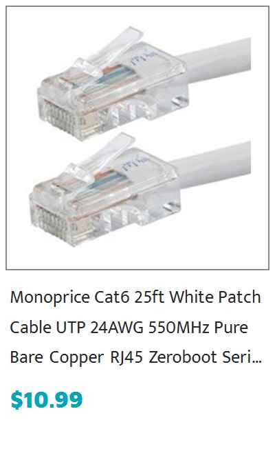 Monoprice ZEROboot Cat6 Ethernet Patch Cable - RJ45, Stranded, 550MHz, UTP, Pure Bare Copper Wire, 24AWG, 25ft, White