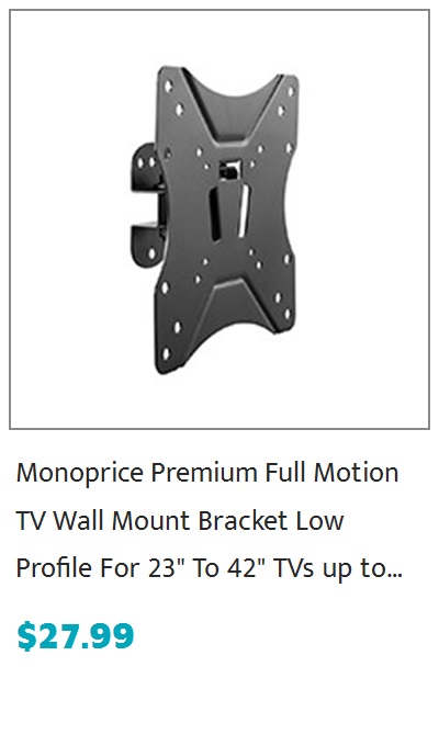 Monoprice EZ Series Full-Motion Pivot TV Wall Mount Bracket For LED TVs 23in to 42in, Max Weight 55 lbs, VESA Patterns Up to 200x200, Fits Curved Screens, Works with Concrete and Brick