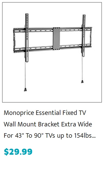 Monoprice SlimSelect Series Low Profile Fixed TV Wall Mount Bracket - For LED TVs 43in to 90in, Max Weight 154 lbs, VESA Patterns Up to 800x400, Security Brackets, Fits Curved Screens