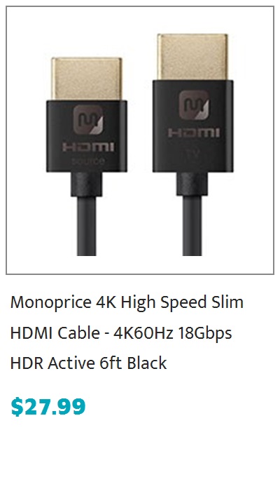 Monoprice 4K Slim High Speed HDMI Cable 6ft - 18Gbps Active Black