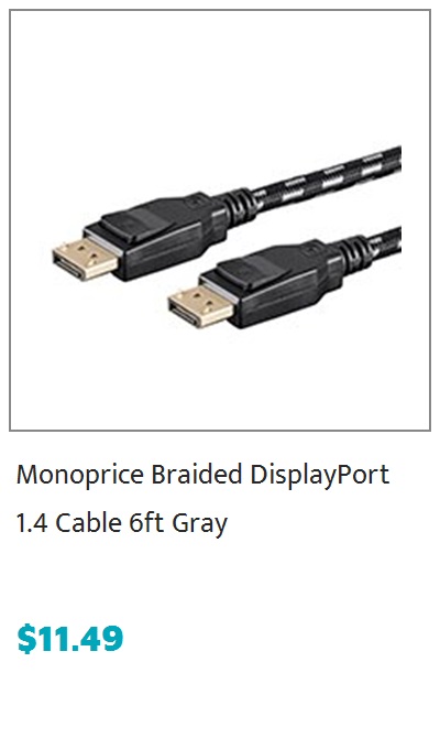 Monoprice Braided DisplayPort 1.4 Cable, 6ft, Gray