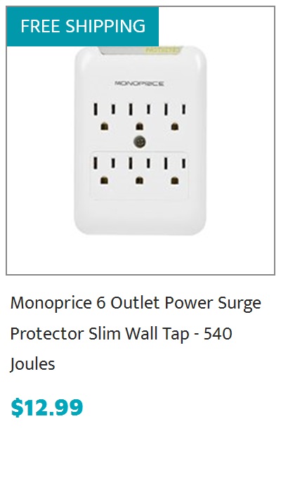  Monoprice 6 Outlet Power Surge Protector Wall Tap with 2 USB Ports 2.4A - 540 Joules $12.99 $19:99 Save $7.00 35% 