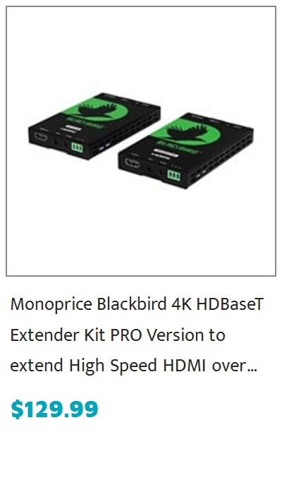 Monoprice Blackbird 4K Pro HDBaseT Extender Kit, IR, 70m with PoC, RS-232, HDCP 2.2