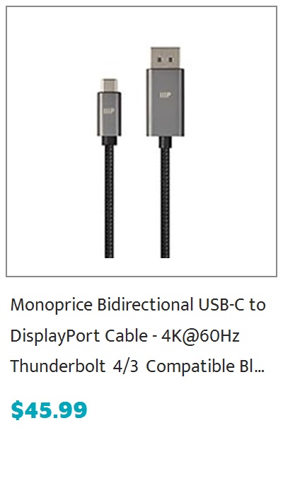 Monoprice USB4 Type-C Gen 3x2 40Gbps 100W, Black, 0.8m (2.6ft)