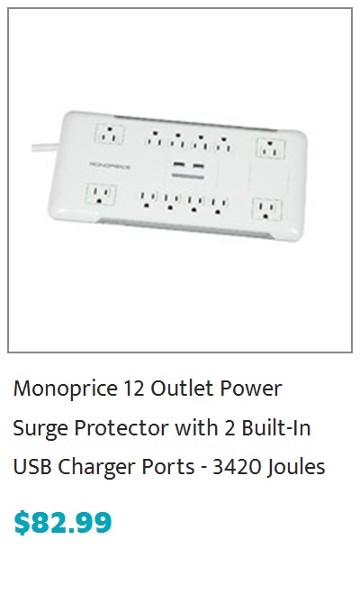 Monoprice 12 Outlet Power Surge Protector with 2 Built-In USB Charger Ports - 3420Joules