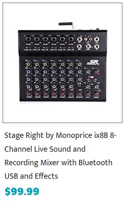 Stage Right by Monoprice ix6B 6-Channel Live Sound and Recording Mixer with Bluetooth, USB, and Effects