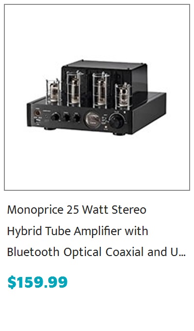 Monoprice 25 Watt Stereo Hybrid Tube Amplifier 2019 Edition with Bluetooth, Optical, Coaxial, and USB Inputs, and Subwoofer Out