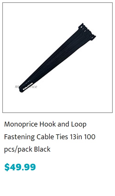 Monoprice Hook and Loop Fastening Cable Ties, 13 in, 100 pcs/pack, Black