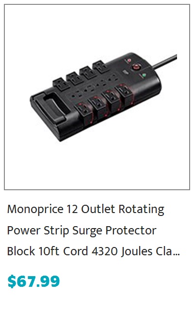 Monoprice 12 Outlet Rotating Power Strip Surge Protector Block 10ft Cord, 4320 Joules