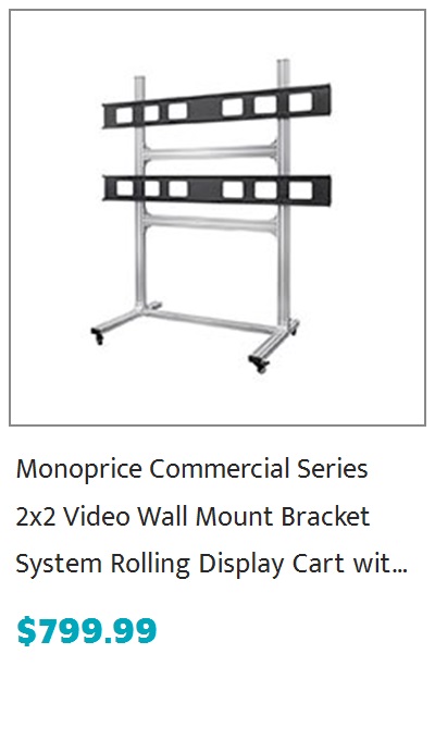 Monoprice Commercial Series 2x2 Video Wall Mount Bracket System Rolling Display Cart with Micro Adjustment Arms For LED TVs 32in to 55in, Max Weight 100lbs, VESA Patterns Up to 600x400