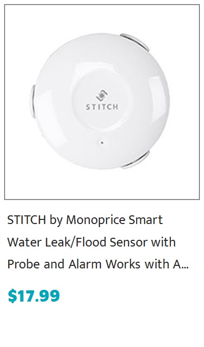 STITCH by Monoprice Smart Water Leak/Flood Sensor with Probe and Alarm, Works with Amazon Alexa and Google Assistant for Touchless Voice Control, No Hub Required