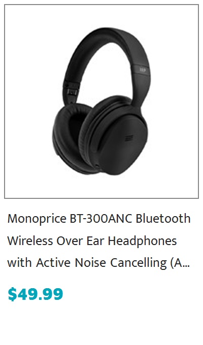 Monoprice BT-300ANC Bluetooth Wireless Over Ear Headphones with Active Noise Cancelling (ANC) and Qualcomm aptX Audio