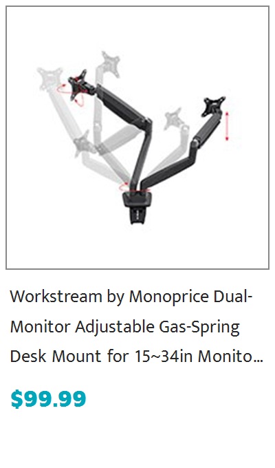 Workstream by Monoprice Adjustable Gas Spring Desk Mount for 15~34in Monitors