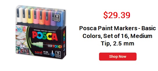 Posca Paint Markers - Basic Colors, Set of 16, Medium Tip, 2.5 mm