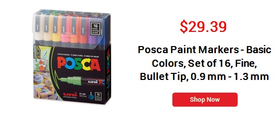 Posca Paint Markers - Basic Colors, Set of 16, Fine, Bullet Tip, 0.9 mm - 1.3 mm