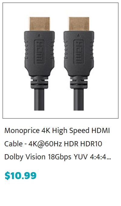 Monoprice 4K High Speed HDMI Cable 10ft - 18Gbps Black