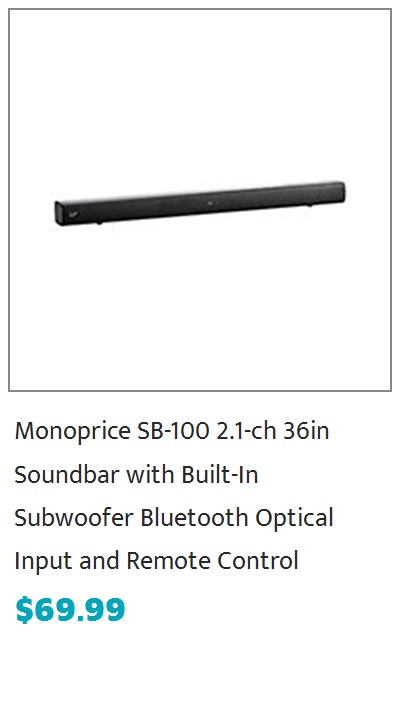 Monoprice SB-100 2.1-ch 36in Soundbar with Built-In Subwoofer, Bluetooth, Optical Input, and Remote Control