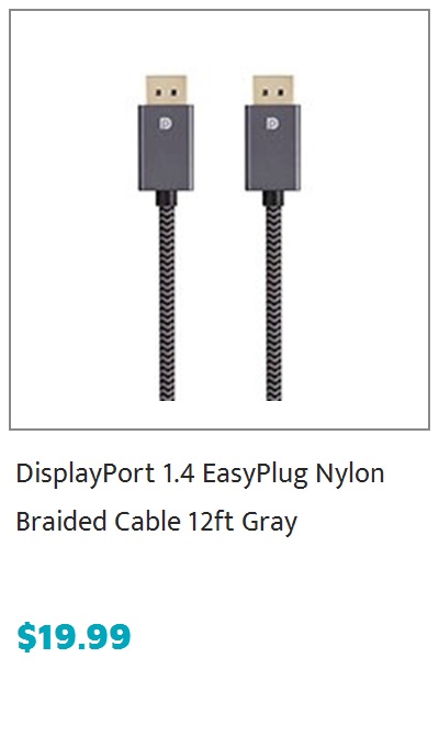 DisplayPort 1.4 EasyPlug Nylon Braided Cable, 12ft, Gray