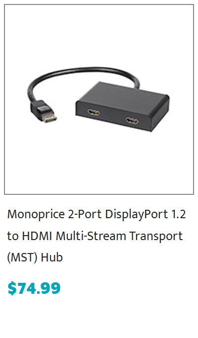 Monoprice 2-Port DisplayPort 1.2 to HDMI Multi-Stream Transport (MST) Hub