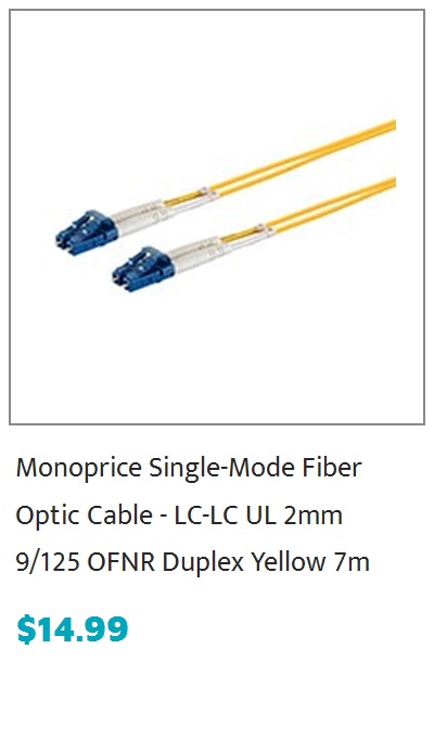 Monoprice Single Mode Fiber Optic Cable - LC/LC, 9/125 Type, Duplex, Yellow, 7m