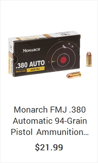 MONARCH JEEU Monarch FMJ .380 Automatic 94-Grain Pistol Ammunition... $21.99 