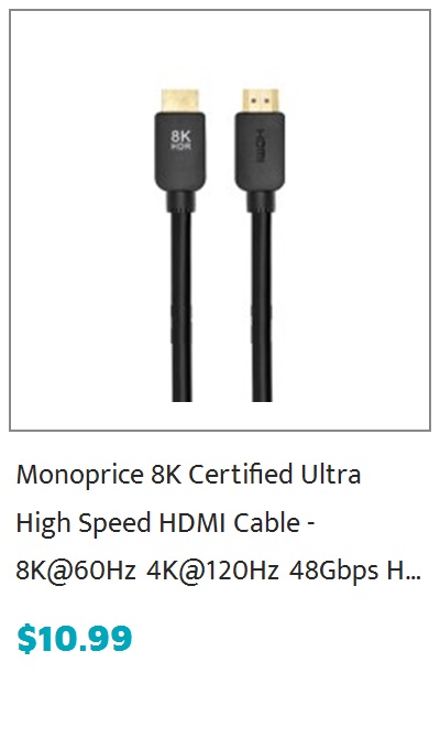 Monoprice 8K No Logo Ultra High Speed HDMI Cable, 48Gbps, 6ft, Black