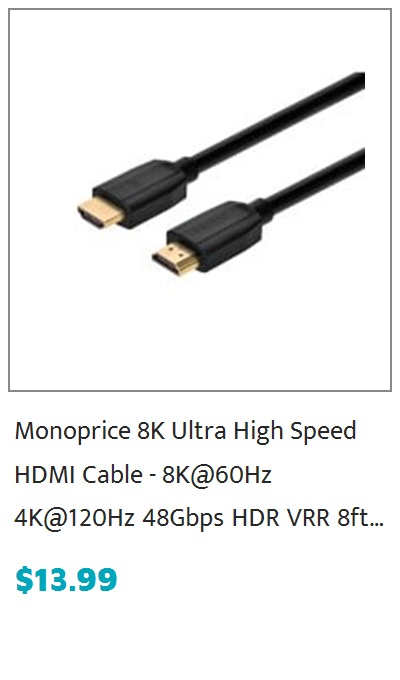 Monoprice 8K Ultra High Speed HDMI Cable 8ft - 48Gbps Black