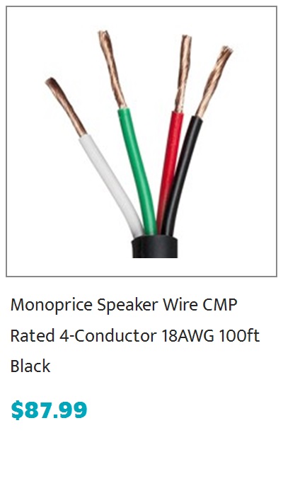 Monoprice Nimbus Series 18AWG 4-Conductor CMP-Rated Speaker Wire, 100ft