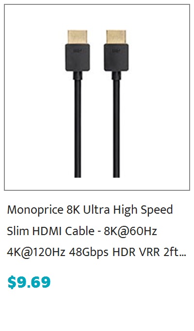 Monoprice 8K Slim Ultra High Speed HDMI Cable 2ft - 48Gbps Black