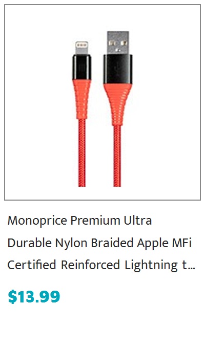 Monoprice AtlasFlex Series Durable Apple MFi Certified Lightning to USB Type-A Charge and Sync Kevlar-Reinforced Nylon-Braid Cable, 6ft, Red