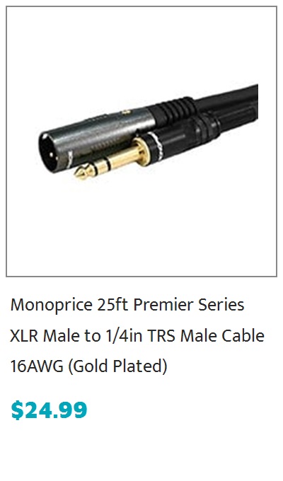 Monoprice 25ft Premier Series XLR Male to 1/4in TRS Male Cable, 16AWG (Gold Plated)