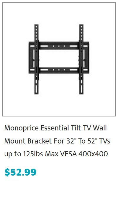 Monoprice EZ Series Tilt TV Wall Mount Bracket - For TVs 32in to 52in, Max Weight 125 lbs, VESA Patterns Up to 400x400, Security Brackets