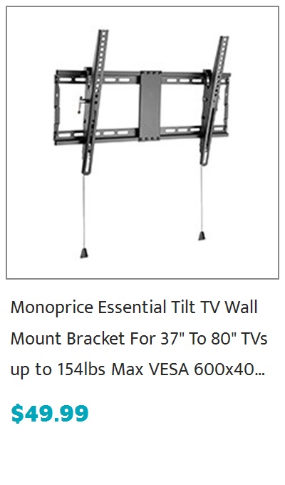 Monoprice EZ Series Low Profile Tilt TV Wall Mount Bracket For LED TVs 37in to 80in, Max Weight 154 lbs, VESA Patterns Up to 600x400, Fits Curved Screens