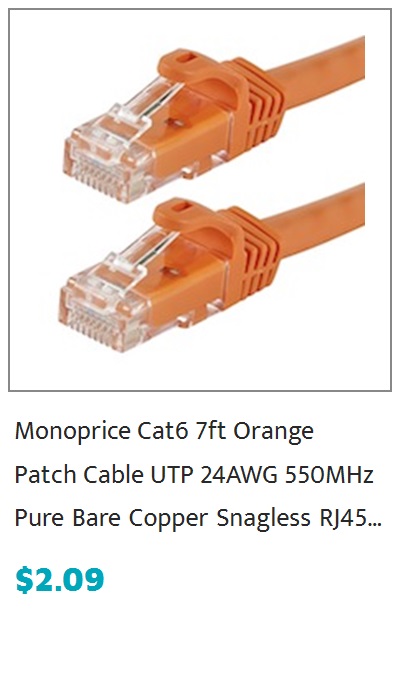  Monoprice ZEROboot Cat6 Ethernet Patch Cable - RJ45 Stranded 550MHz UTP Pure Bar... $13.99 $16:99 Save $3.00 18% 