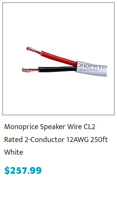 Monoprice Access Series 12AWG CL2 Rated 2-Conductor Speaker Wire, 250ft, White